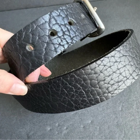 Bottega Artigiana Belt Italian Black Leather Belt Silver Tone Buckle Italy 32